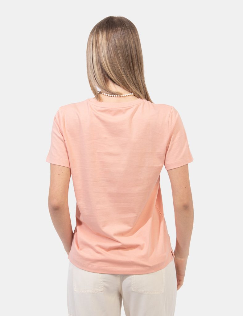 T-shirt Guess Rosa - T-shirt su base rosa pastello con stampa logo brand in tinta coordinata e glitter argentati. La vestibi