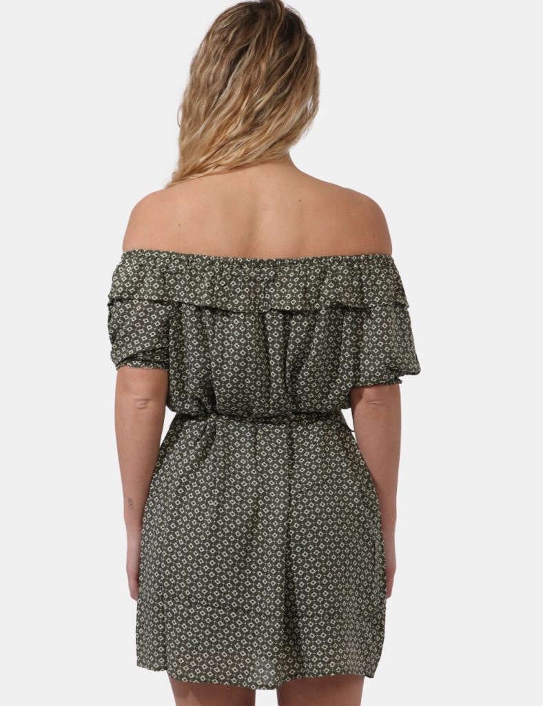 Abito Pepe Jeans Verde - Vestito a maniche corte su base verde militare con stampa allover fiorellini beige. Presente giroco