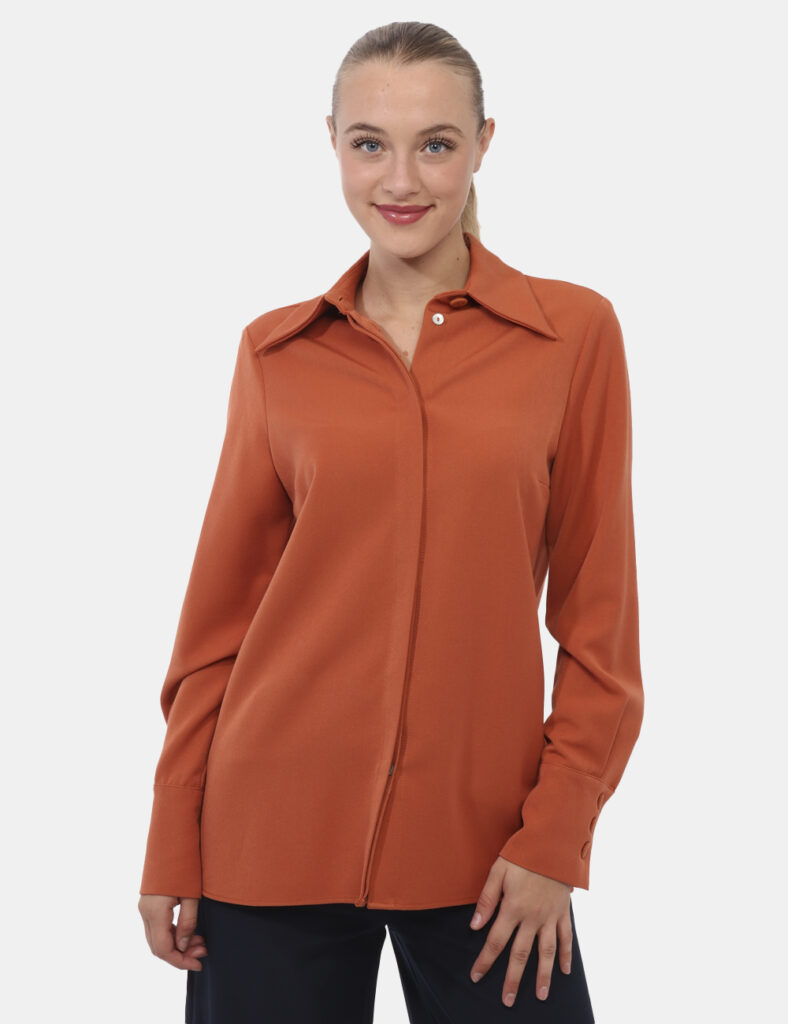 Camicia bluse elegante da donna scontata - Camicia Materica Arancione