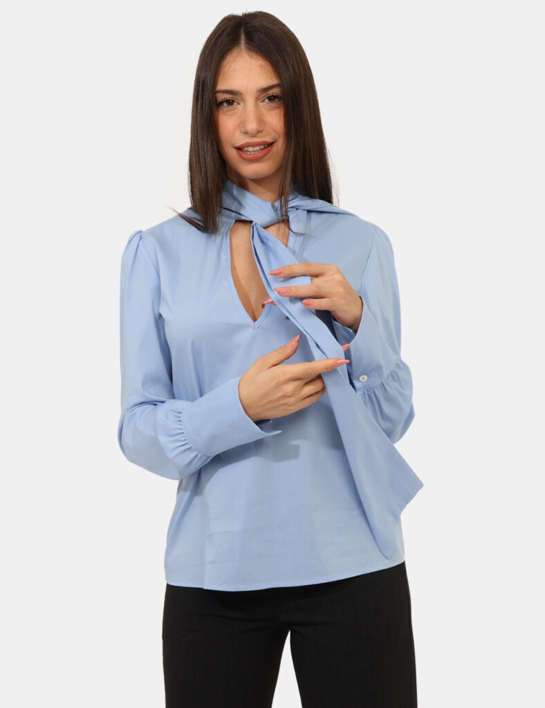 Camicia bluse elegante da donna scontata - Blusa Materica Azzurro