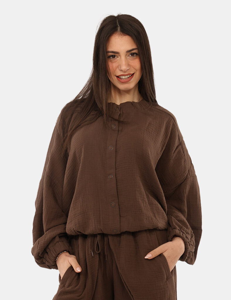 Camicia bluse elegante da donna scontata - Camicia Via Delle Rose Marrone